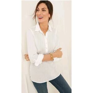 Talbots White Linen Popover Blouse Women’s M Cottagecore Coastal Romantic Resort